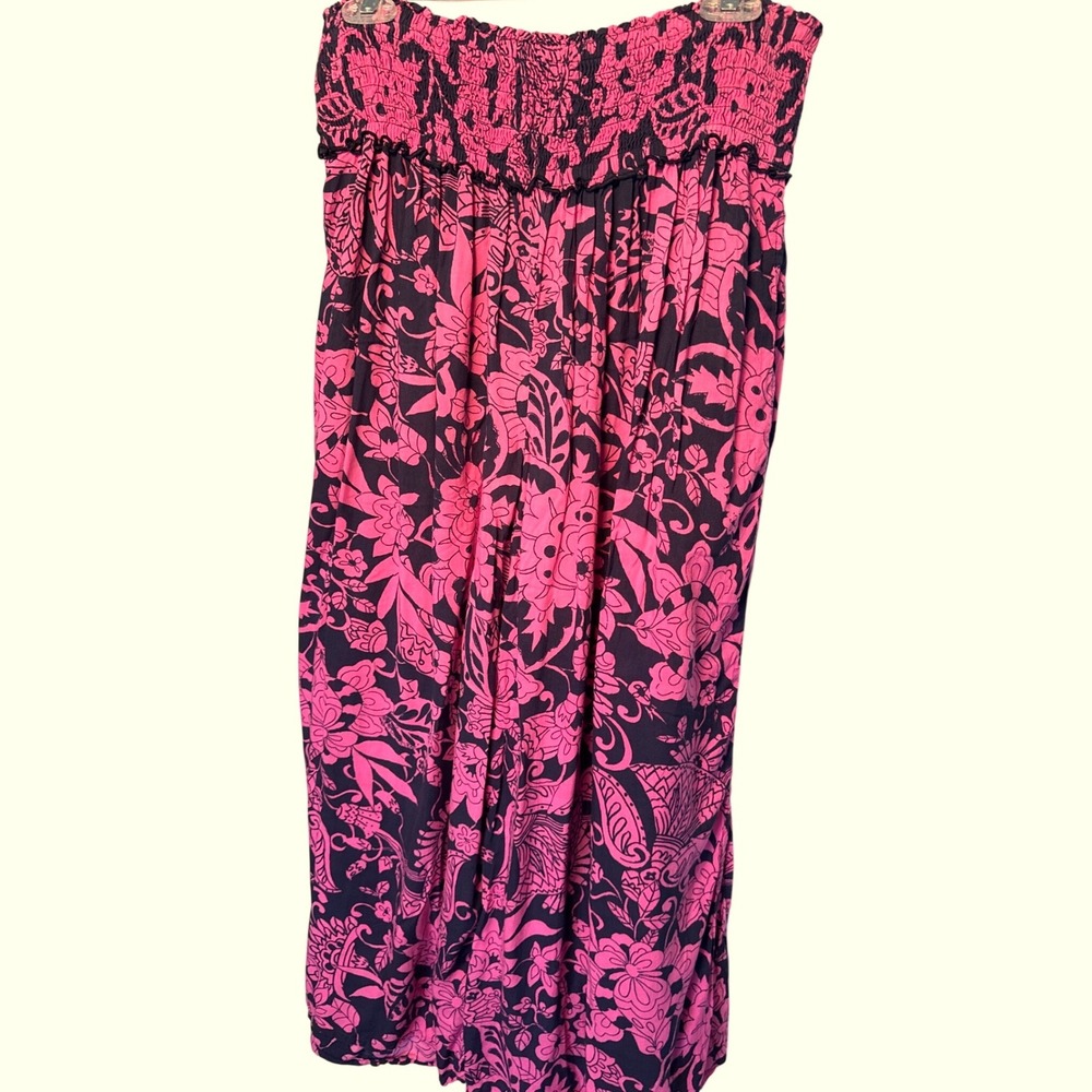 By Anthropologie pink and black floral  wide-leg pants smocked waistband XLP‎